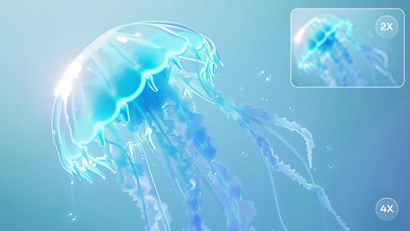 before and after effect of enhancing jellyfish image in AI Ease